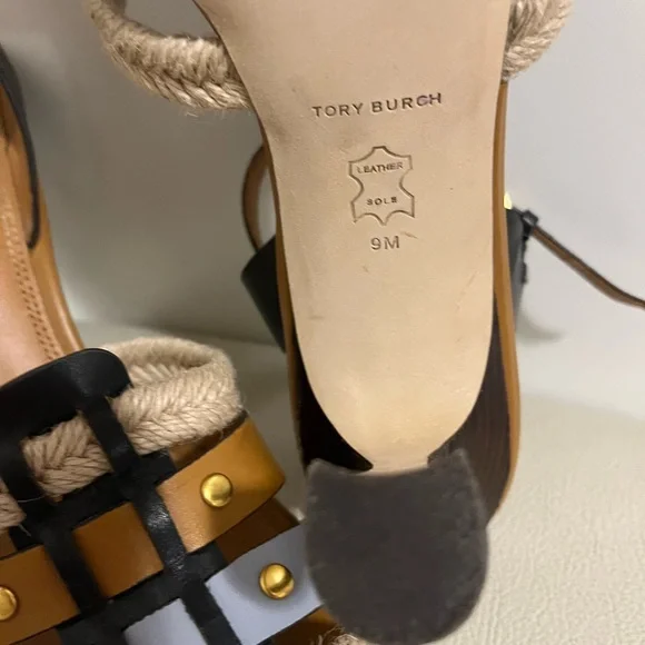 Tory Burch Fisherman Color-block Leather Heel Sandal Women’s Size 9